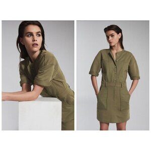 💕REISS💕 Emlyn Panel Detail Short Sleeve Sweatshirt Dress Khaki Green 8 US NWT